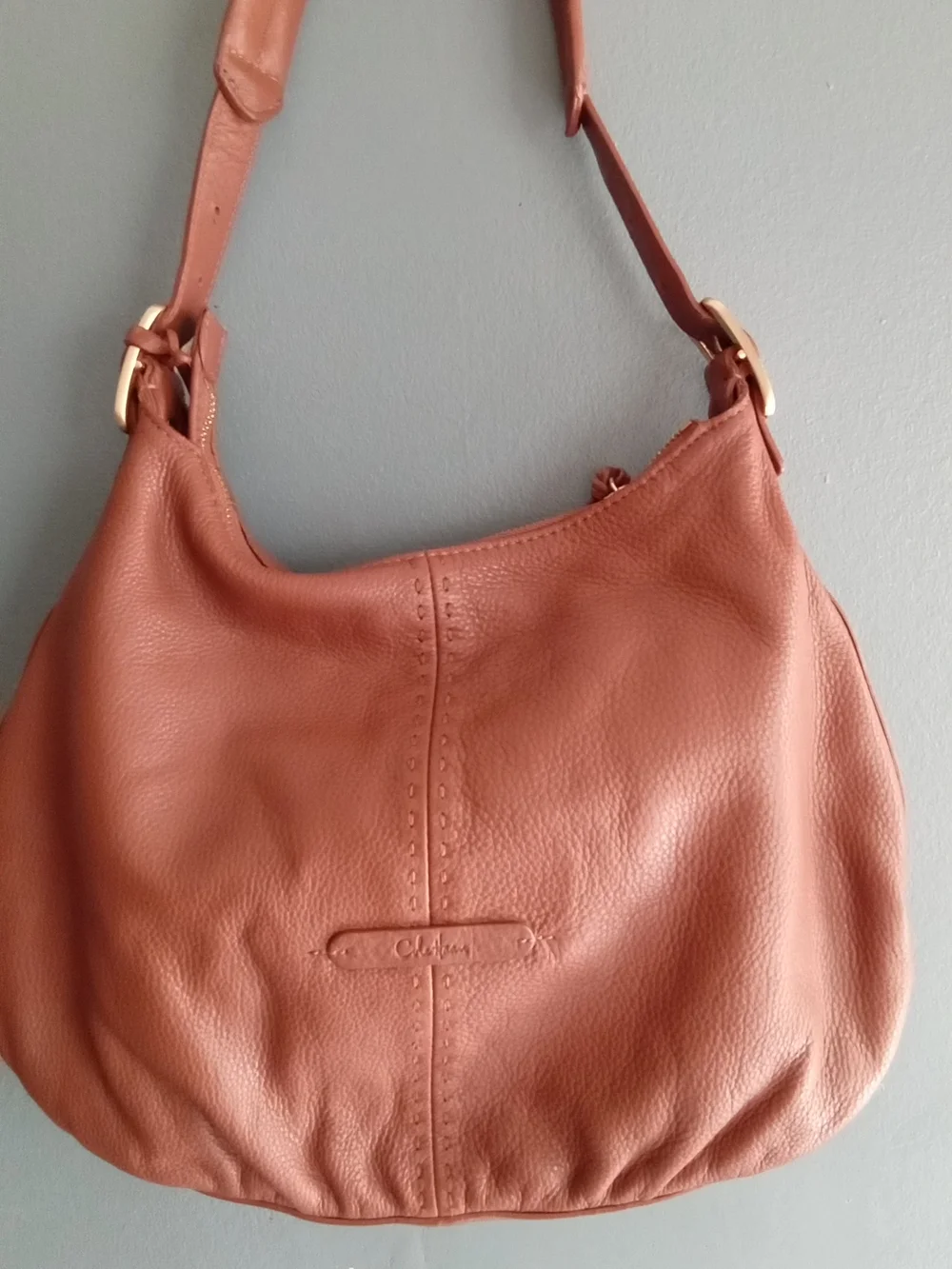 Cole Haan Cognac Brown Pebbled Leather Hobo Shoulder Bag with Buckle Pockets